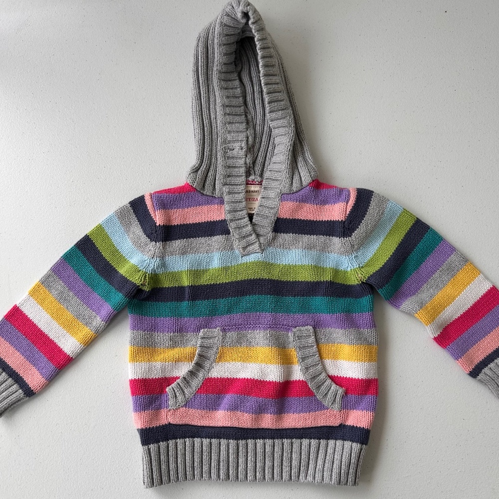 (3/$30) Old navy 2t rainbow striped knit pullover hoodie sweater